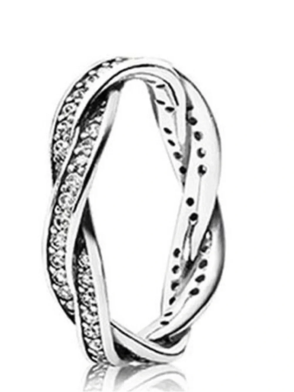 Pandora Silver Twisted Band Ring with Pavé Stones